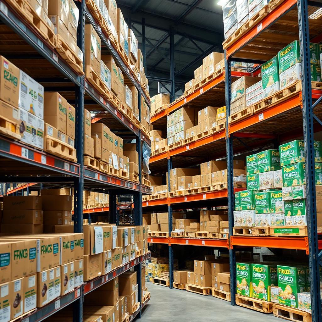 FMCG products stocked in an organised warehouse